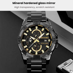 SKMEI 2399 Three-eye Six-pin Steel Band Quartz Watch Men Business Casual Watch