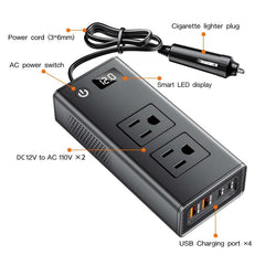 DC12V 200W Fast Charging QC3.0 PD Car Cigarette Lighter Portable Inverter