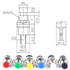 10 PCS 7mm Thread Multicolor 2 Pins Momentary Push Button Switch
