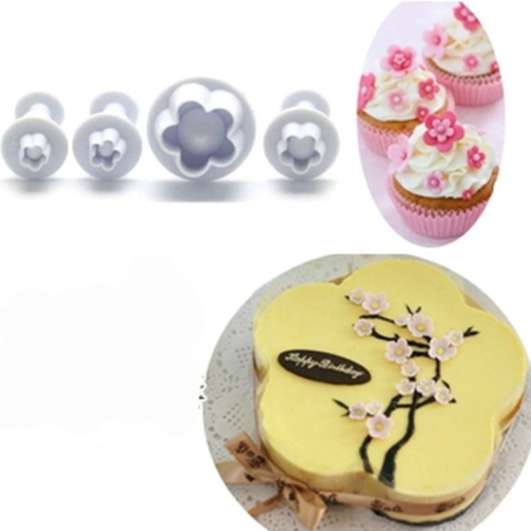 4pcs / Set Plum Fondant Cake Spring Print Stamper Baking Biscuit Mould, Plum Shape 4pcs / Set Plum Fondant Cake Spring Print Stamper Baking Biscuit Mould, Plum Shape