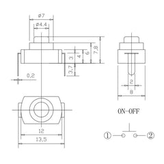 20 PCS YT-1208-YD LED Flashlight Button Switch, Bent Feet, Straight Feet