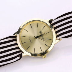 Women Fashion Striped Fabric Strap Quartz Watch