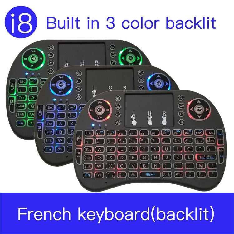 Support Language: French i8 Air Mouse Wireless Backlit Keyboard with Touchpad for Android TV Box & Smart TV & PC Tablet & Xbox360 & PS3 & HTPC/IPTV Support Language: French i8 Air Mouse Wireless Backlit Keyboard with Touchpad for Android TV Box & Smart TV & PC Tablet & Xbox360 & PS3 & HTPC/IPTV