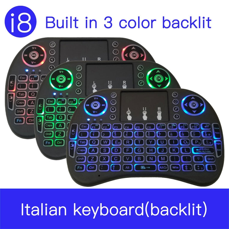 Support Language: Italy i8 Air Mouse Wireless Backlight Keyboard with Touchpad for Android TV Box & Smart TV & PC Tablet & Xbox360 & PS3 & HTPC/IPTV Support Language: Italy i8 Air Mouse Wireless Backlight Keyboard with Touchpad for Android TV Box & Smart TV & PC Tablet & Xbox360 & PS3 & HTPC/IPTV