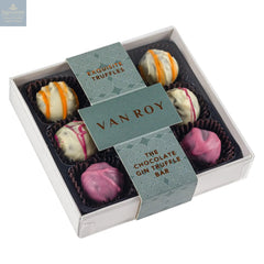 The Chocolate Gin Bar selection of truffles in 9 choc grey base with cello lid