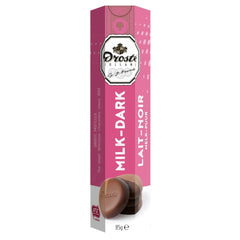 Milk and dark chocolate pastilles in tube