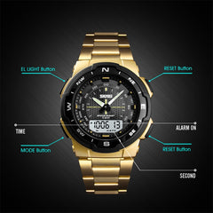 SKMEI 1370 Multifunctional Men Outdoor Sports Noctilucent Waterproof Stainless Steel Digital Wrist Watch