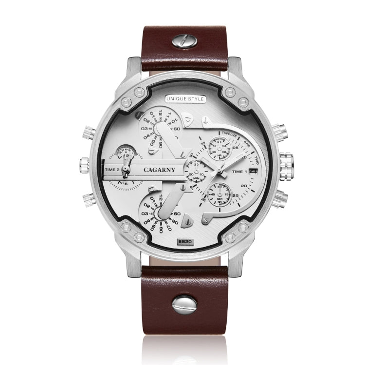 CAGARNY 6820 Fashionable Multifunctional Style Quartz Business Sport Wrist Watch with Leather Band & GMT Time & Calendar & Luminous Display for Men(Brown Band White Window) CAGARNY 6820 Fashionable Multifunctional Style Quartz Business Sport Wrist Watch with Leather Band & GMT Time & Calendar & Luminous Display for Men(Brown Band White Window)