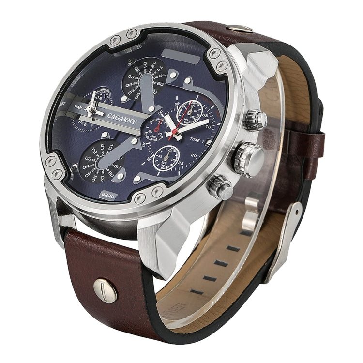 CAGARNY 6820 Fashionable Multifunctional Style Quartz Business Sport Wrist Watch with Leather Band & GMT Time & Calendar & Luminous Display for Men(Brown Band White Window) CAGARNY 6820 Fashionable Multifunctional Style Quartz Business Sport Wrist Watch with Leather Band & GMT Time & Calendar & Luminous Display for Men(Brown Band White Window)