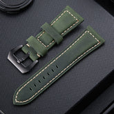 Crazy Horse Layer Frosted Black Buckle Watch Leather Watch Band, Size: 24mm