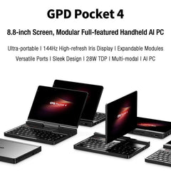 GPD Pocket 4 Handheld Gaming PC, 32GB+2TB, 8.8 inch Windows 11 Home AMD Ryzen AI 9 HX 370, EU Plug