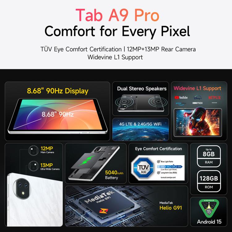 Ulefone Tab A10 Pro Tablet PC, 6GB+128GB, 8.68 inch Android 15 MediaTek Helio G91 Octa Core 4G Network, EU Plug Ulefone Tab A10 Pro Tablet PC, 6GB+128GB, 8.68 inch Android 15 MediaTek Helio G91 Octa Core 4G Network, EU Plug
