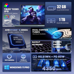 G16 Air 15.6 inch Gaming Laptop, 32GB+1TB, Windows 11 Pro AMD Ryzen 9 4950U Octa Core, EU Plug