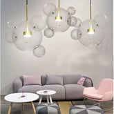 30W Creative Glass Ball Molecule Modern Lamp Personality Living Room Chandelier Soap Bubble Lamp, 14 Balls 3 Lamps, Long Plate, Size: 120 x 84cm