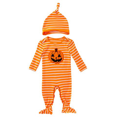Halloween Baby Long-sleeved Striped Pumpkin Print One-piece Suit
