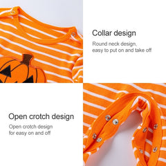 Halloween Baby Long-sleeved Striped Pumpkin Print One-piece Suit
