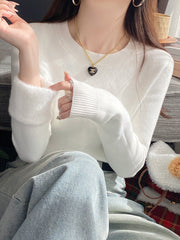 Round Neck Cashmere Sweater Women's Thick Retro