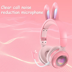 LED Rabbit Ear Wireless Headphones - RGB Light Up Bluetooth 5.0 Headset for Kids & Teens