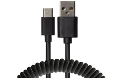 Maplin USB-A to Micro USB-B Coiled Curly Cable - Black, Extends to 1m