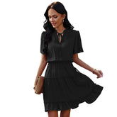 High Neck Neck Waist Ruffle Dress