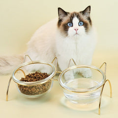 Glass Cat Bowl Drinking Dish Feeder For Pet Food Water Dishes Feeder With Metal Feeding Bowl Rack Cats Puppy Feeding Accessories