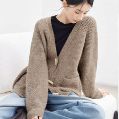 Winter New Horn Button Loose Sweater Coat