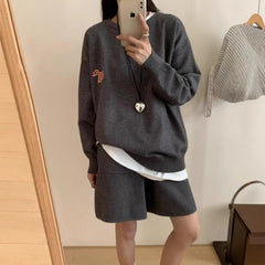 Casual Sports Knitted Sweater Shorts Suit
