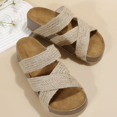 Women's Woven Cross-Strap Platform Sandals - Summer Beach Slippers | Flat Comfort Slides