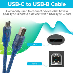 Maplin USB-C to USB-B Cable - Blue, 1m