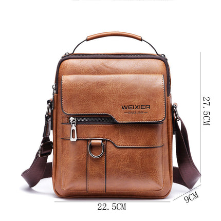 Popular Men's Messenger Bag One Shoulder Retro Business Backpack PU Leather Flaps Crossbody Bags Business Flap Male Solid Travel Bag