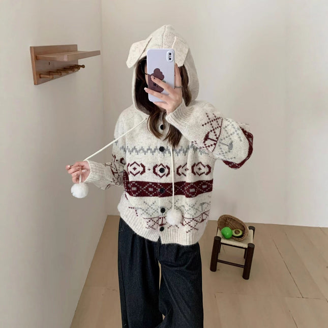 Idle Style Brocade Sweater Plus Size Women's Coat