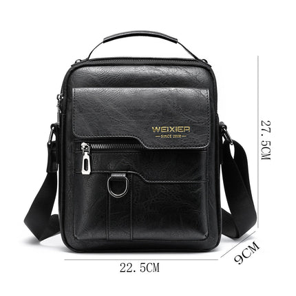 Popular Men's Messenger Bag One Shoulder Retro Business Backpack PU Leather Flaps Crossbody Bags Business Flap Male Solid Travel Bag