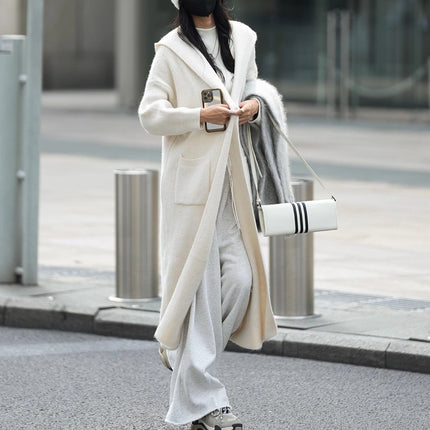 Long Knitted Cardigan Women's Sweater Hooded Trench Coat Coat