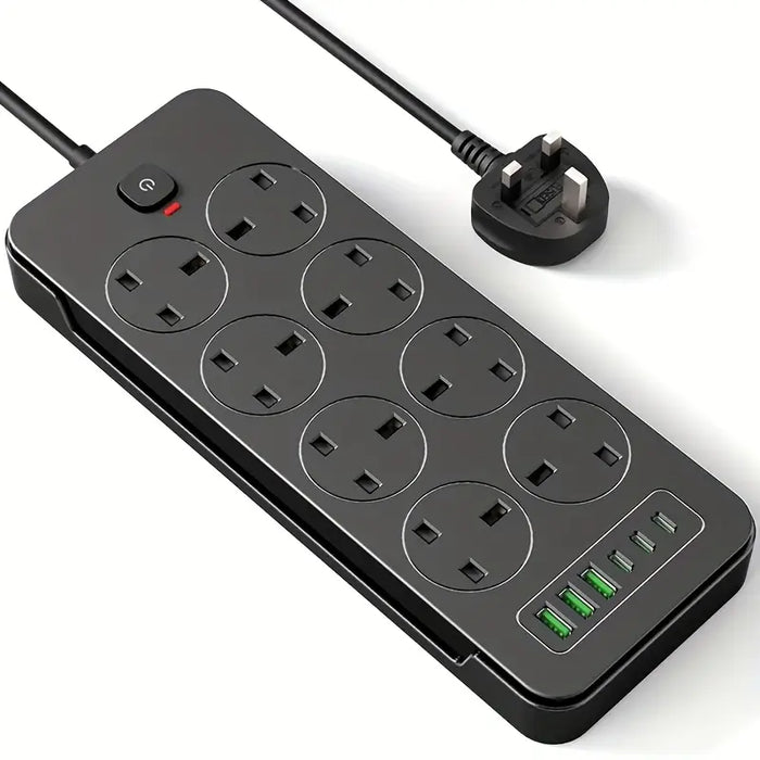 Portable 14-in-1 Power Socket | Surge Protector with 8 AC Outlets, 6 USB Ports, 3250W 13A, 1.8m Extension Cord – Safe for Home, Office & Travel