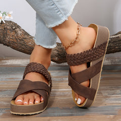 Women's Woven Cross-Strap Platform Sandals - Summer Beach Slippers | Flat Comfort Slides