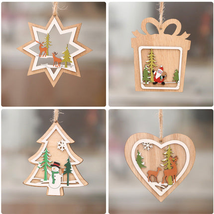 Christmas tree small pendant wooden five-pointed star bell pendant gift Christmas decoration wooden