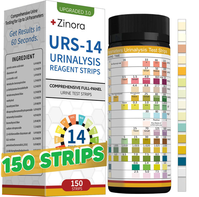 14-Parameters Urine Reagent Strips [150ct], Comprehensive Urinalysis Detection with Fast Full Check-up | Kidney, Liver, UTI, Ketosis - CRE, PRO, BIL, KET, SG +9 More