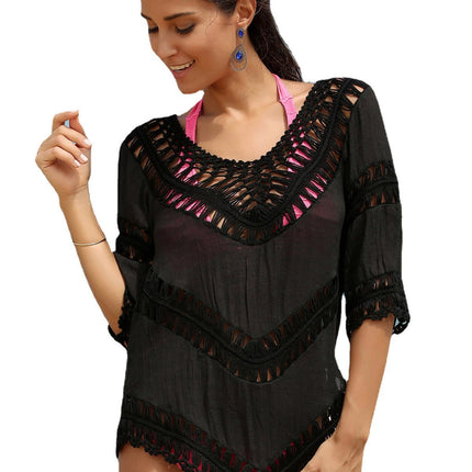 Crochet Knitted Stitching Cutout Blouse Skirt Swimsuit