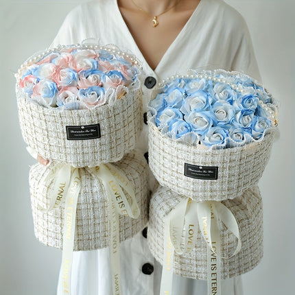 Eternal Ice Blue Rose Bouquet - Perfect Gift for Her, Anniversary, Birthday, Valentine's Day & Mother's Day | Dried Flower Arrangement in Decorative Basket | Ideal for Home Decor, Bedroom Accent | No Vase Included