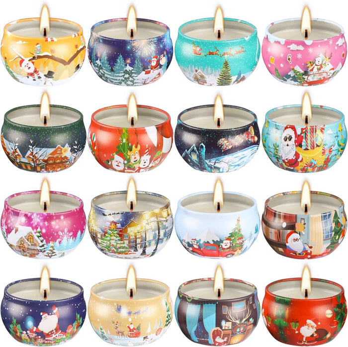 16-Pack Christmas Scented Candles Set | Natural Soy Wax & Aromatherapy Gift