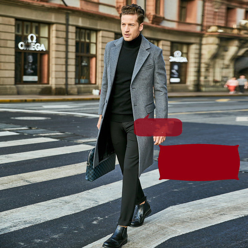 Autumn And Winter Woolen Coat Men's Wool Mid-Length Trench Coat Over The Knee