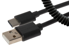 Maplin USB-A to Micro USB-B Coiled Curly Cable - Black, Extends to 1m