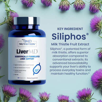 1MD LiverMD Liver Support Supplement | Siliphos Silybin for High Bioavailability | 60 Capsules (2-Pack)
