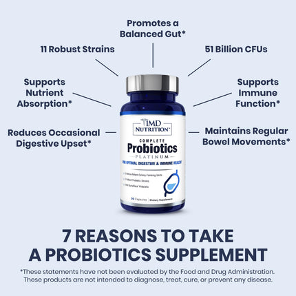 1MD Nutrition Complete Probiotics Platinum – 51B CFU, 11 Strains, Dairy-Free, 30 Capsules