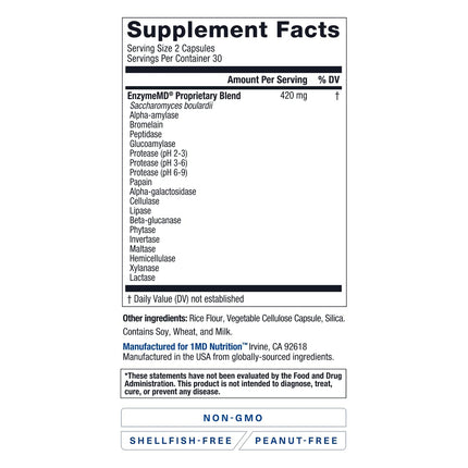 1MD Nutrition EnzymeMD – Doctor-Formulated Digestive Enzymes with 18 Plant-Based Enzymes, 120 Capsules (2-Pack)