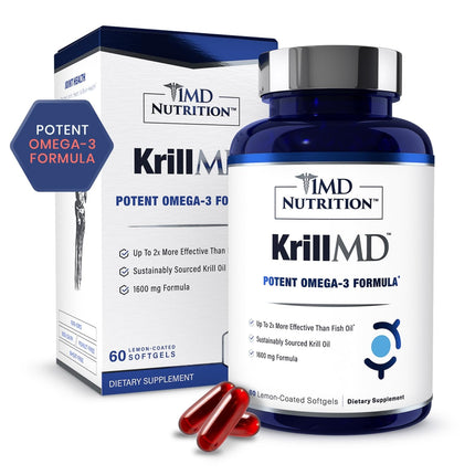 1MD KrillMD Antarctic Krill Oil Omega-3 with Astaxanthin | 60 Softgels | 2x More Effective Than Fish Oil