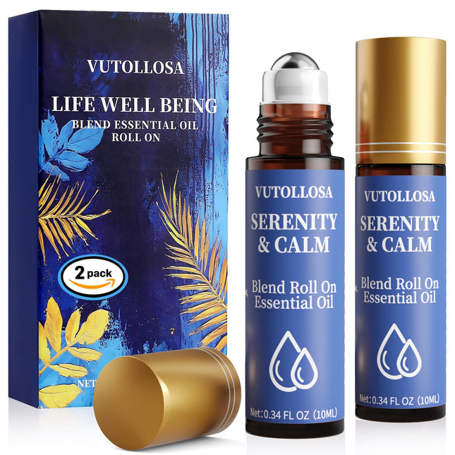 2-Pack Serenity & Calm Essential Oil Roll-On | 100% Natural Stress Relief & Relaxation | Self-Care Gifts by VUTOLLOSA