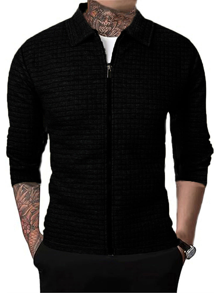 Men's Casual Long-sleeved Lapel Waffle Jacket Cardigan