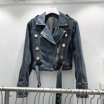 Fashion Denim Jacket Women's Retro High Waist Crop Top