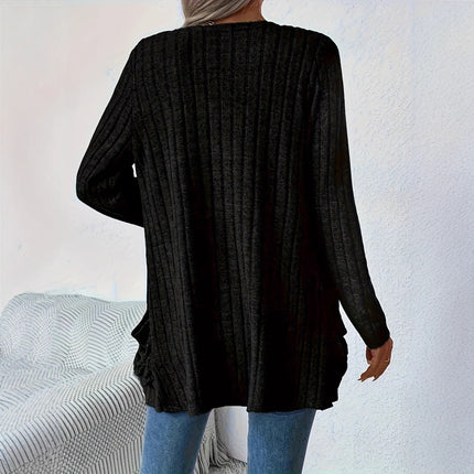 Solid Color Pocket Long Sleeve Bottoming Cardigan Knitwear